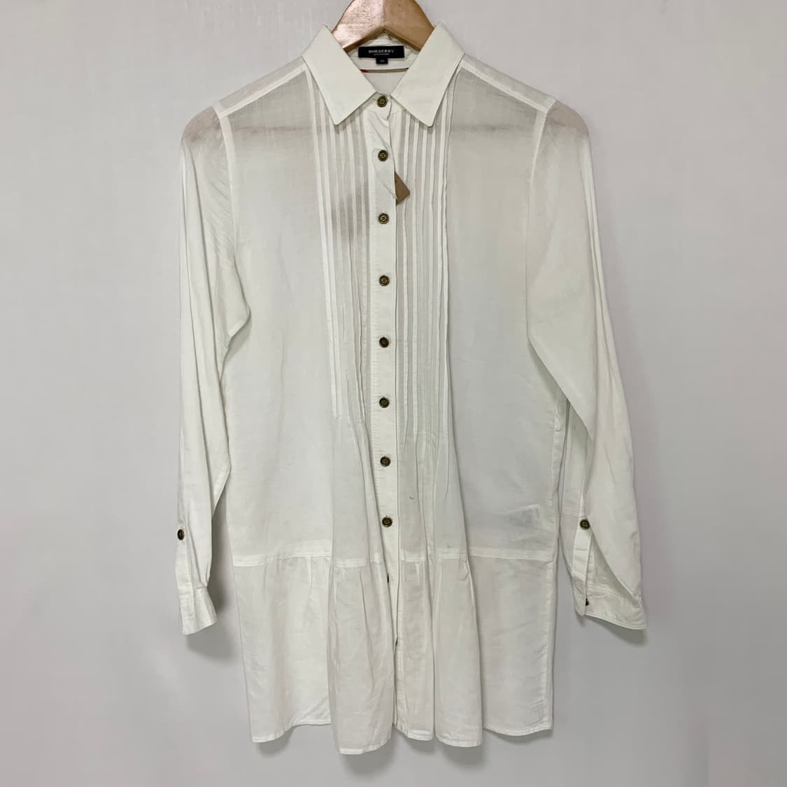 버버리 런던 아이보리 러플 빈티지 드레스 셔츠 여성 38 린넨 혼방 상품이미지2