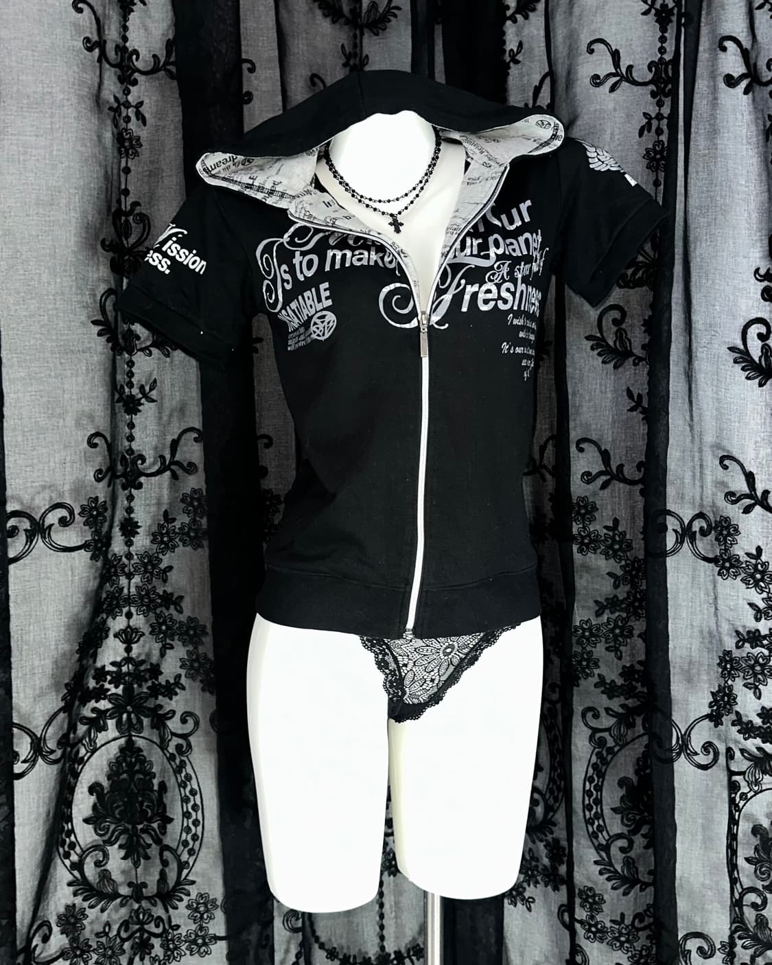 punk lettering hooded zip-up 상품이미지1