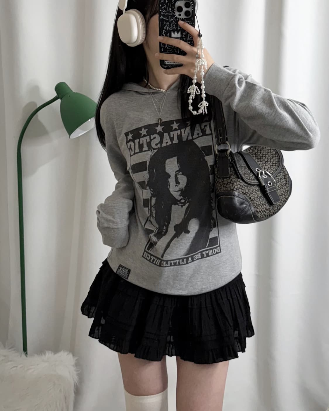 그레이 Y2K 프린팅 후드 티셔츠 상품이미지1