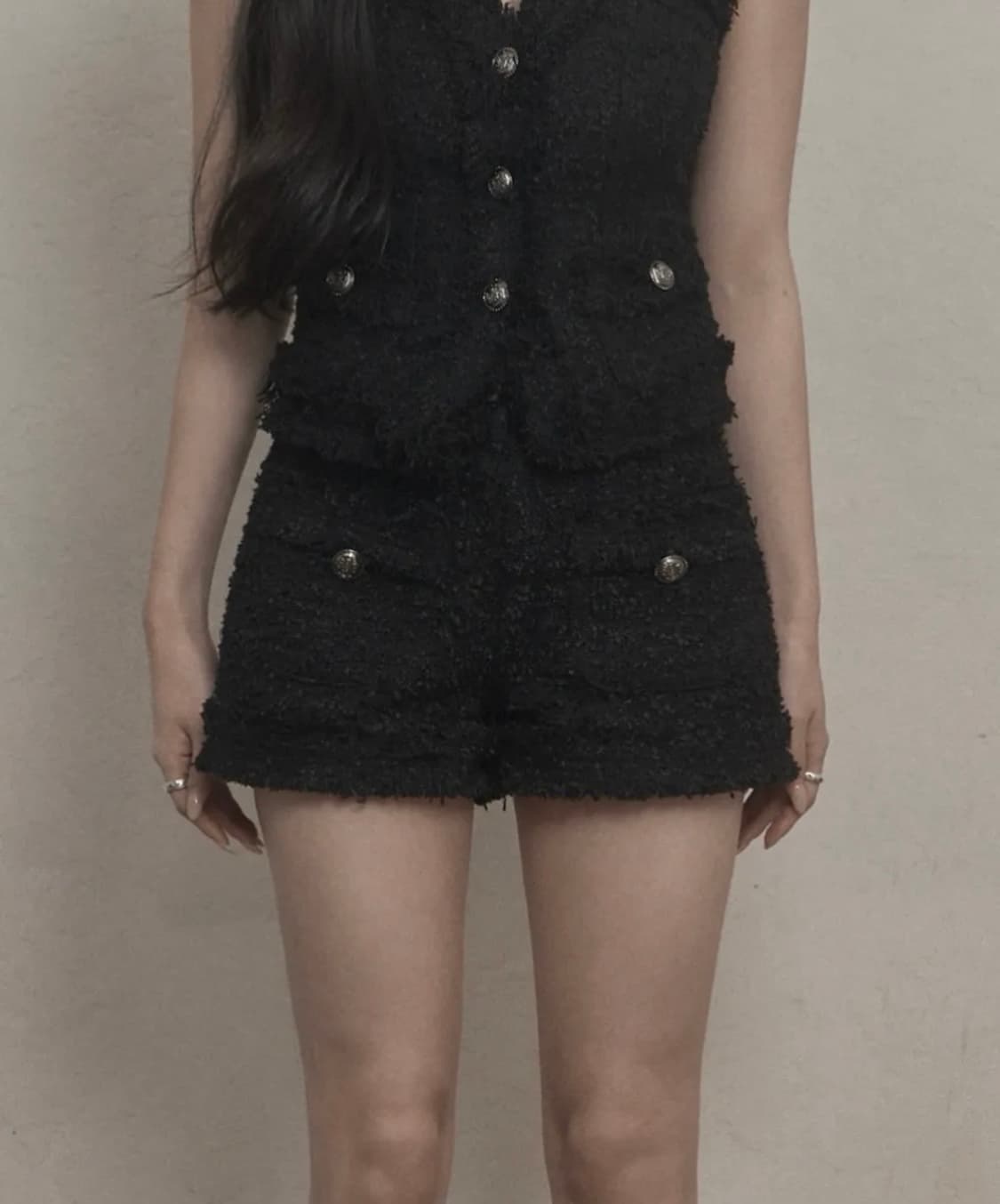 카키포인트 앤티크 트위드 쇼츠 블랙 2 상품이미지1