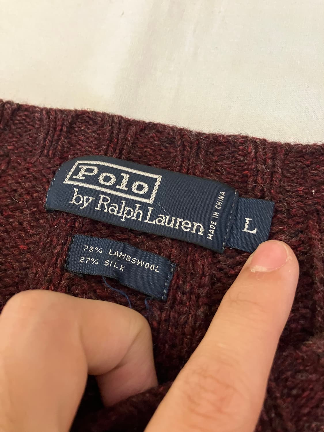 90s 폴로 랄프로렌 램스울 실크 케이블 니트 버건디 상품이미지3