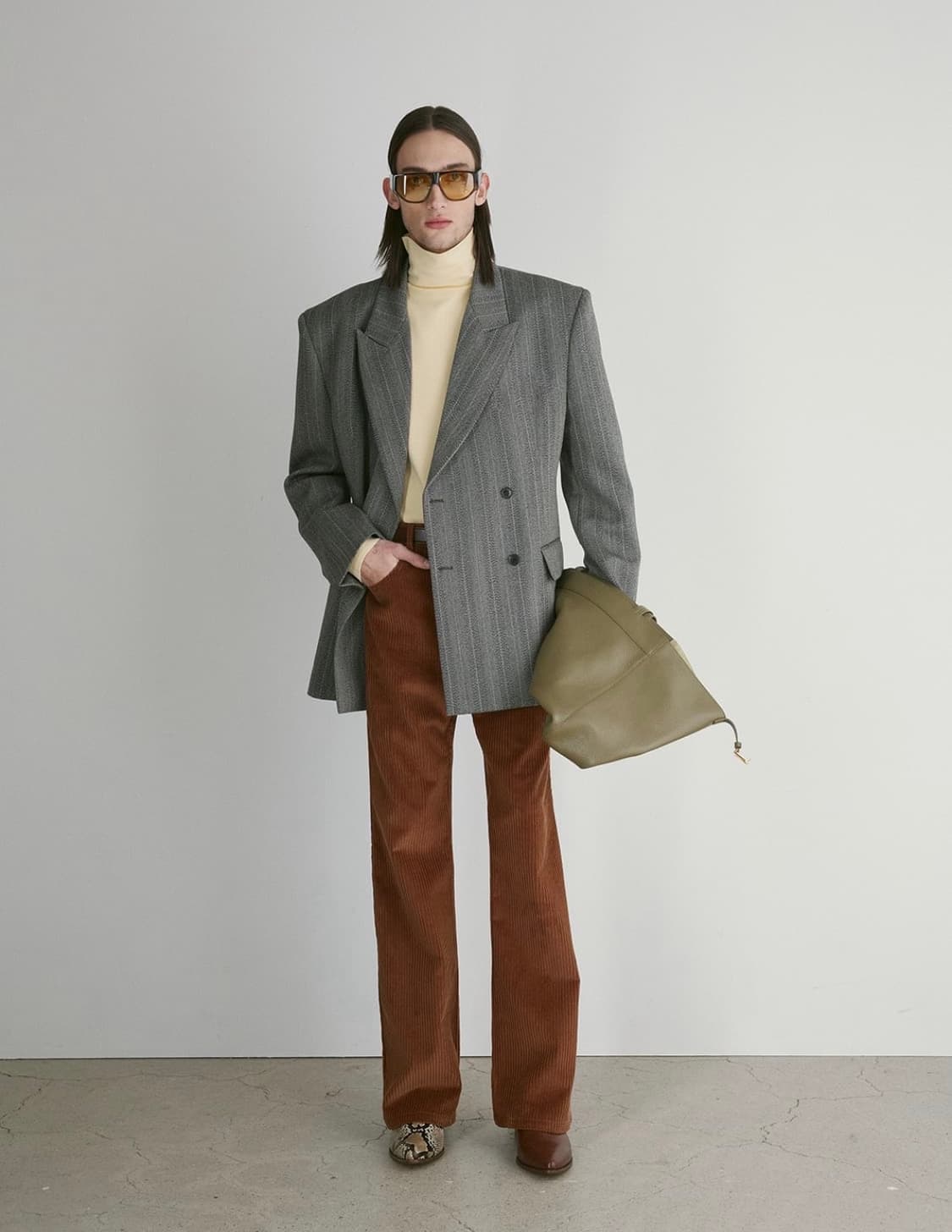 [새상품] 렉토 24FW 브로큰 헤링본 더블 자켓 그레이 상품이미지2