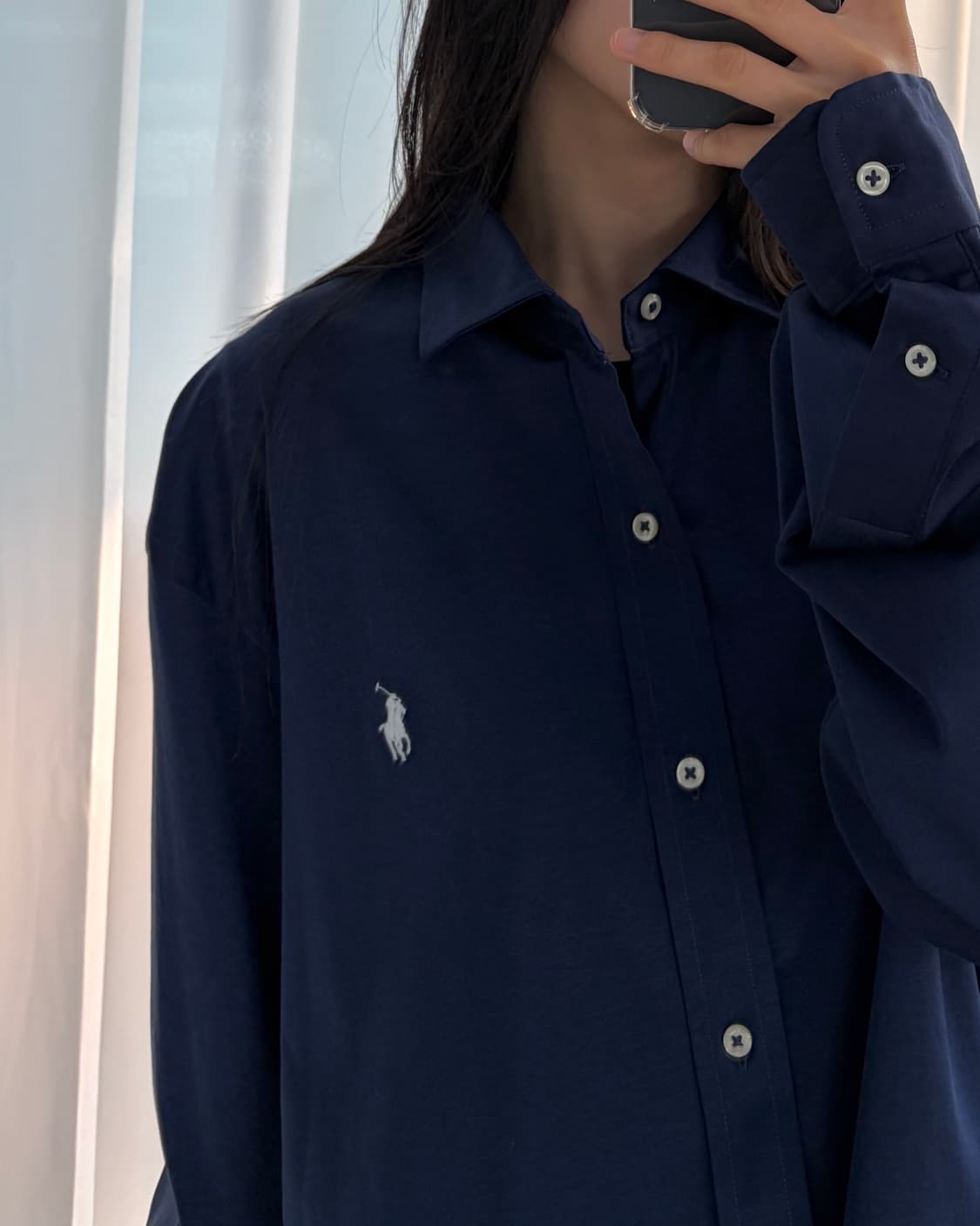 [XL](새상품)폴로 랄프로렌 크롭 니트 드레스 셔츠 navy 상품이미지3