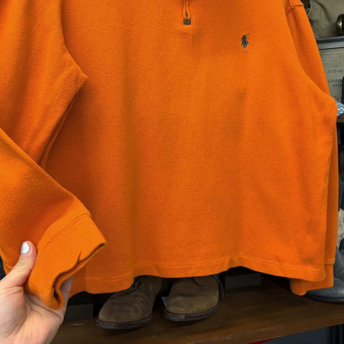 90s 폴로 랄프로렌 파인리브 하프집업 코튼니트 스웨터 오렌지 N635 상품이미지4