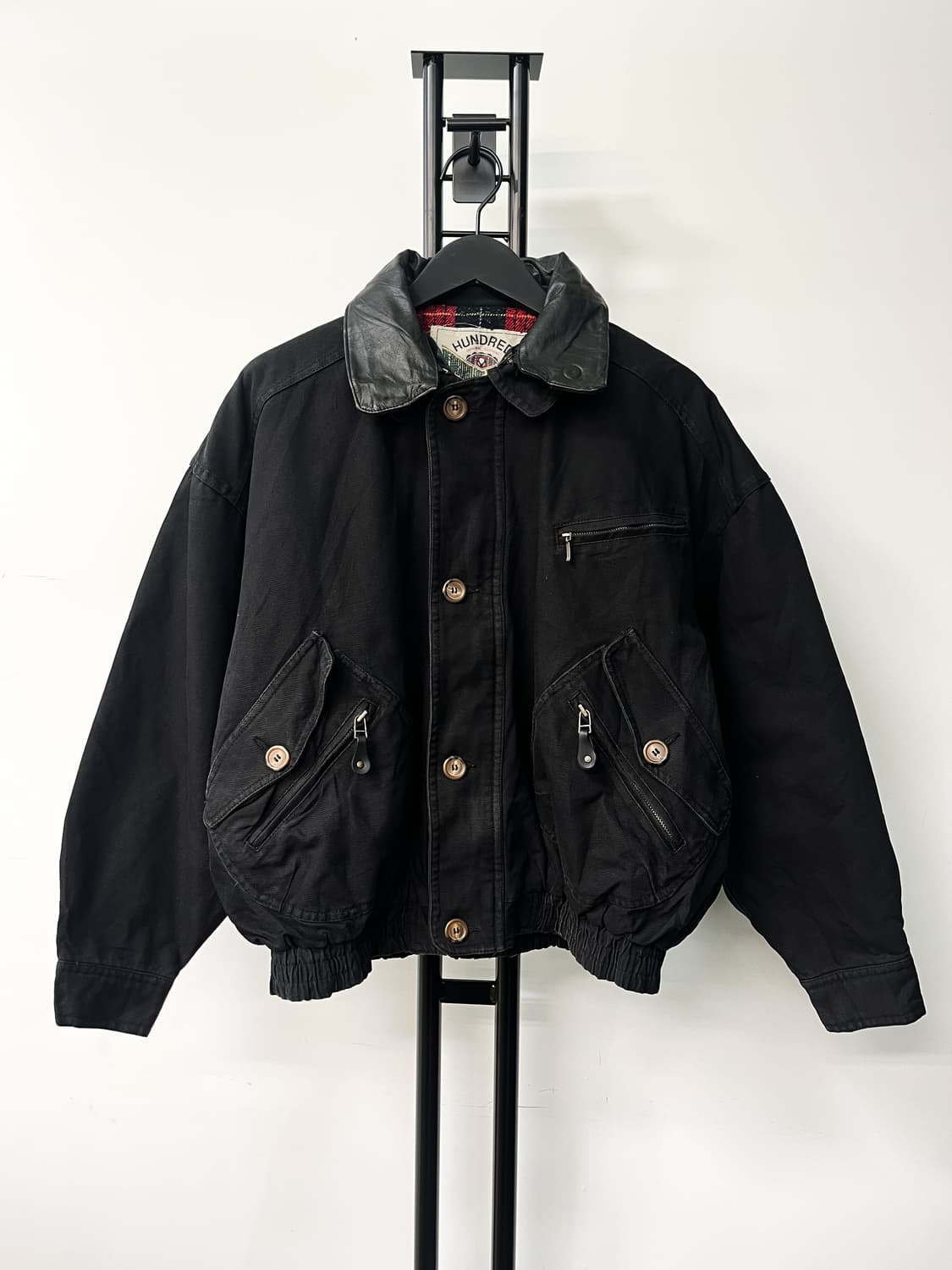 Hunderd 90's 레더 카라 봄버 상품이미지1