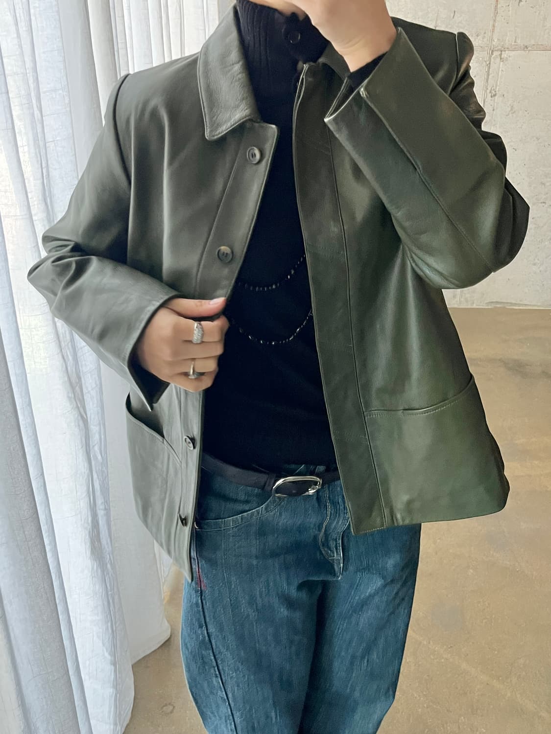 90s Genuine Lambskin 천연양가죽 자켓 딥그린 상품이미지1