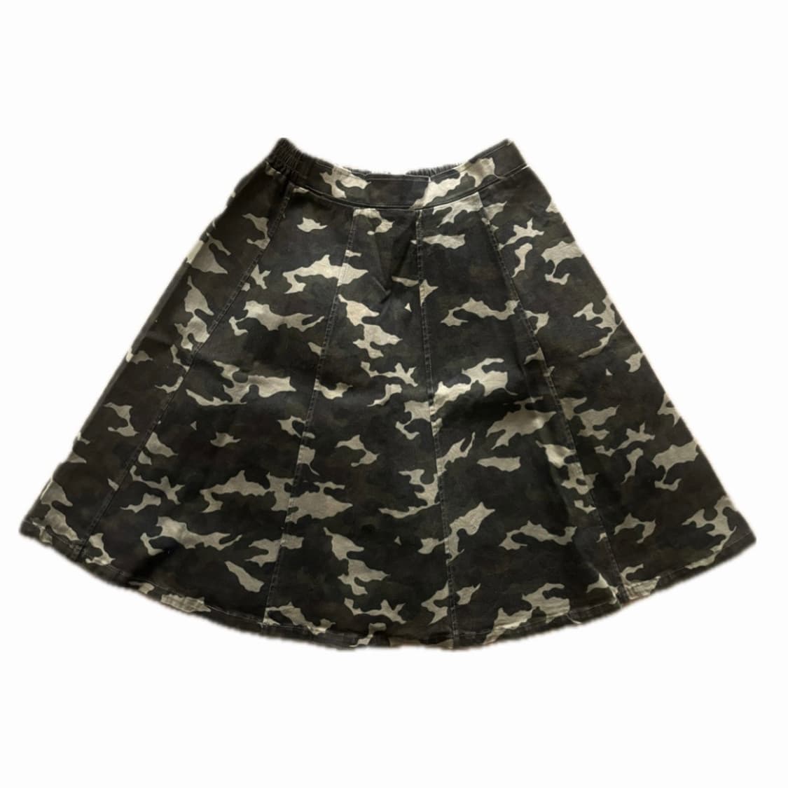 빈티지 밀리터리 카모 패턴 미디 데님 플레어 스커트 상품이미지1