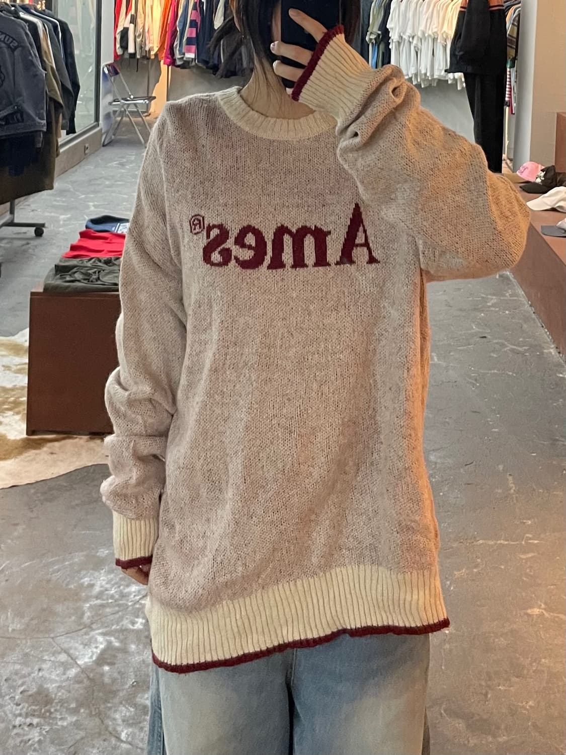 아메스 월드와이드 아이보리 로고 니트  H2365 상품이미지1