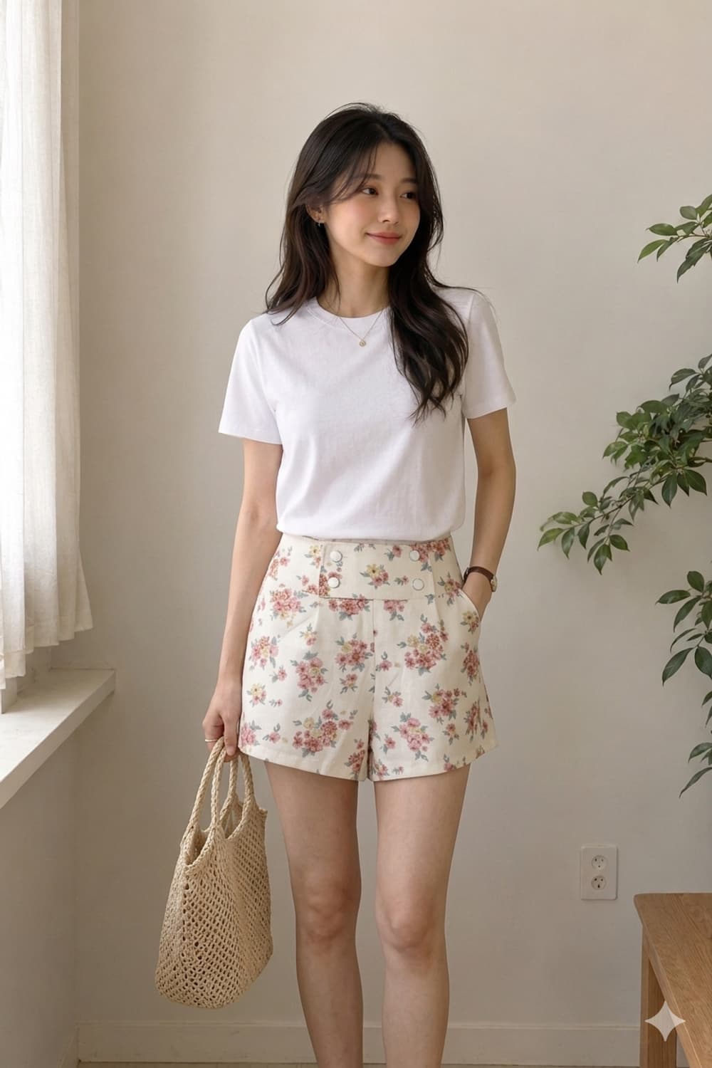 [M] COLZA 빈티지 플라워 하이웨이스트 숏팬츠 / 치마바지 상품이미지1