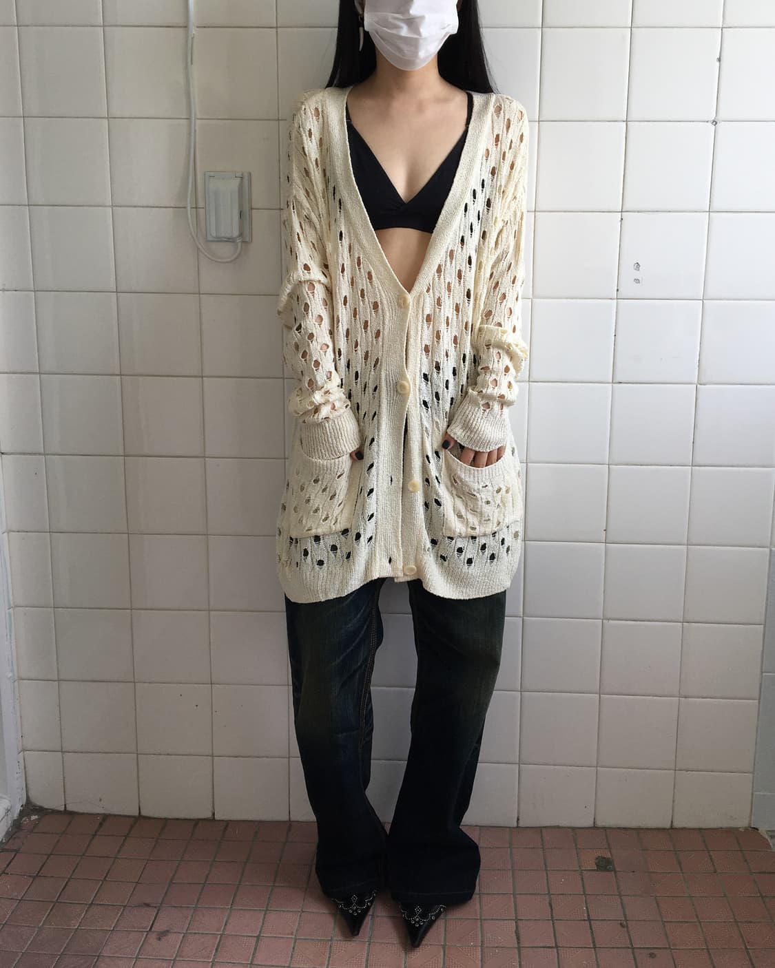 Punching pattern knit cardigan 상품이미지6