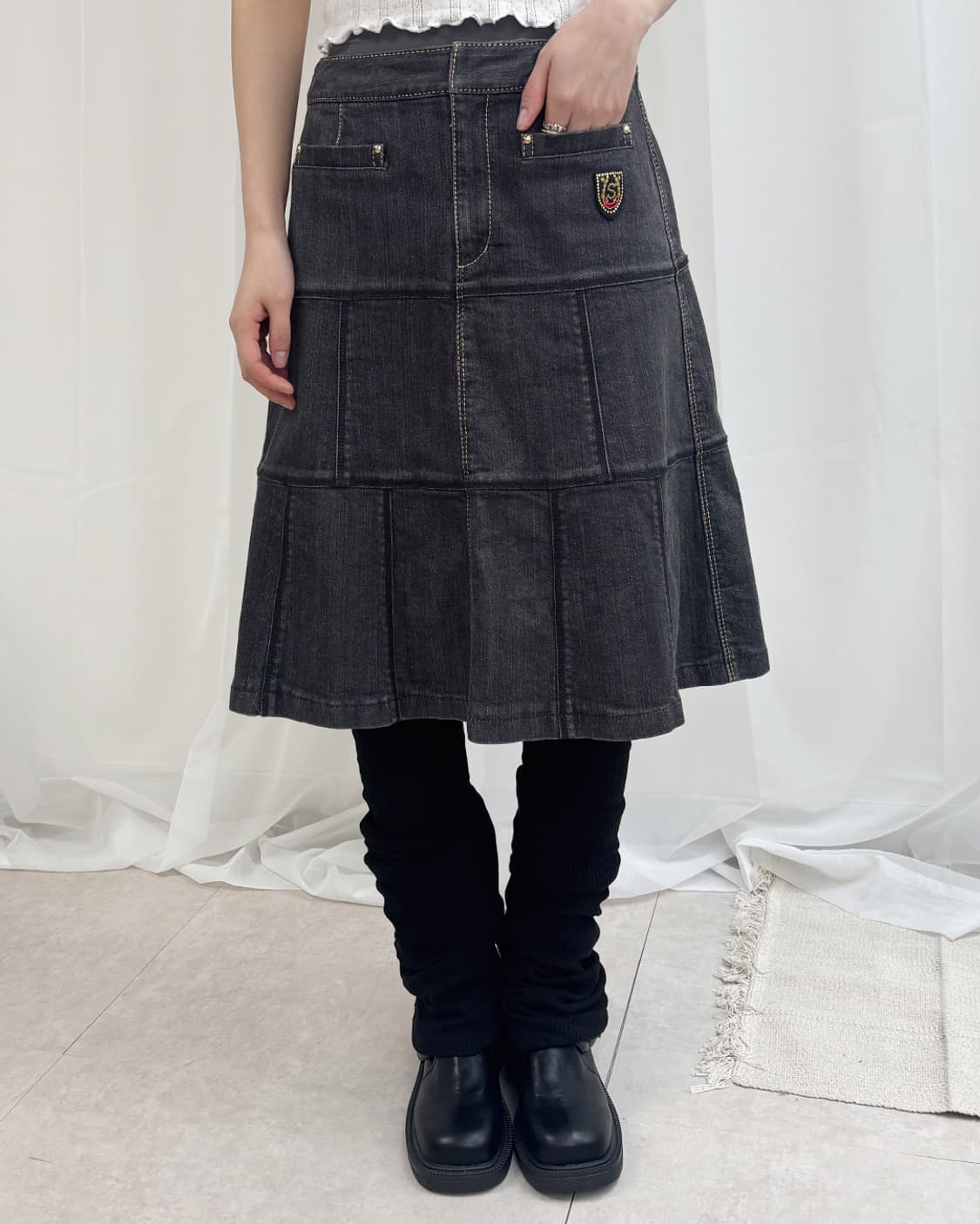 Sonia Rykiel 스퀘어 패치워크 A라인 데님 스커트 상품이미지8