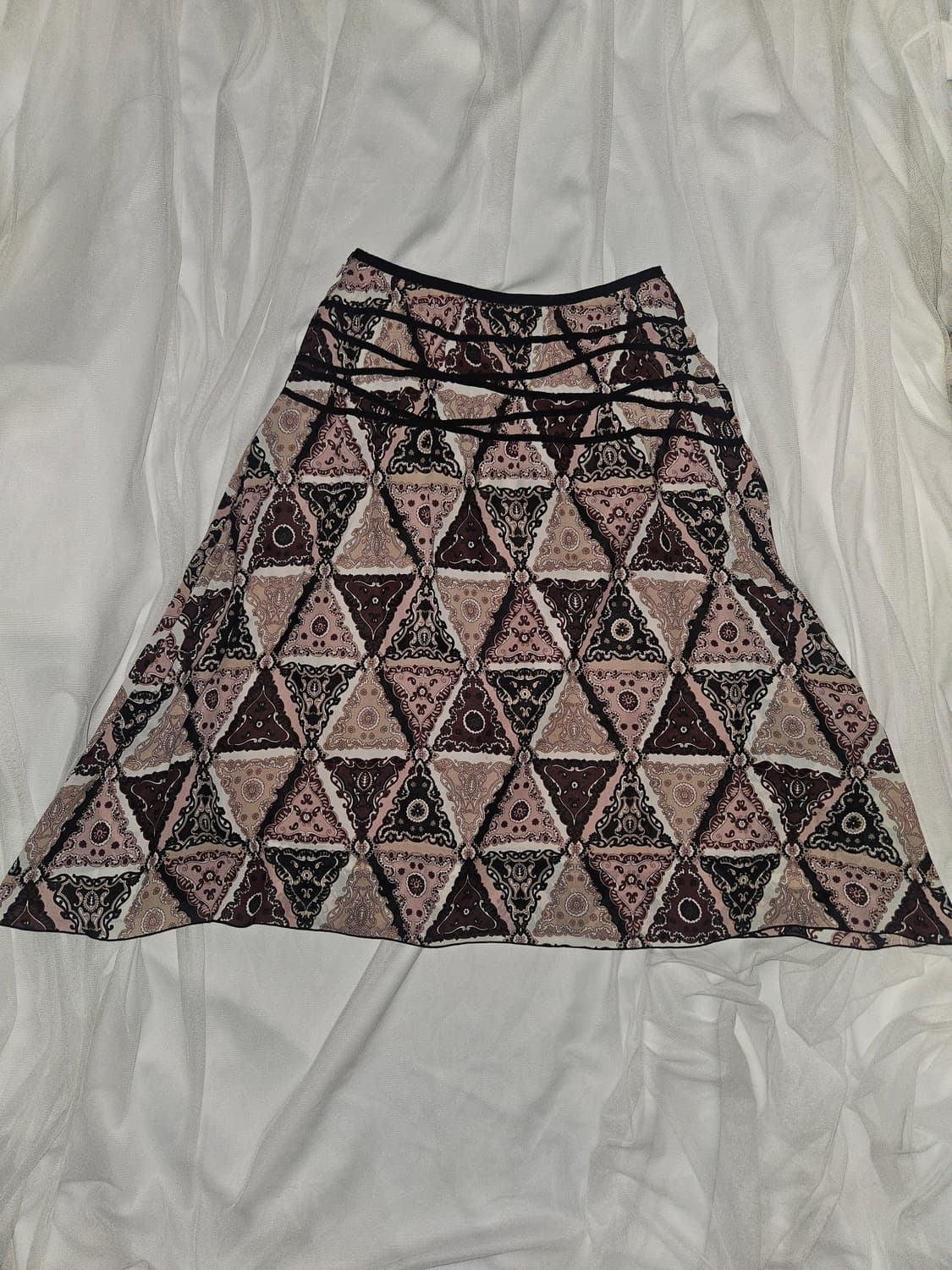 viva presto 빈티지 레드빈 트라이앵글 패턴 라인 스커트 상품이미지1