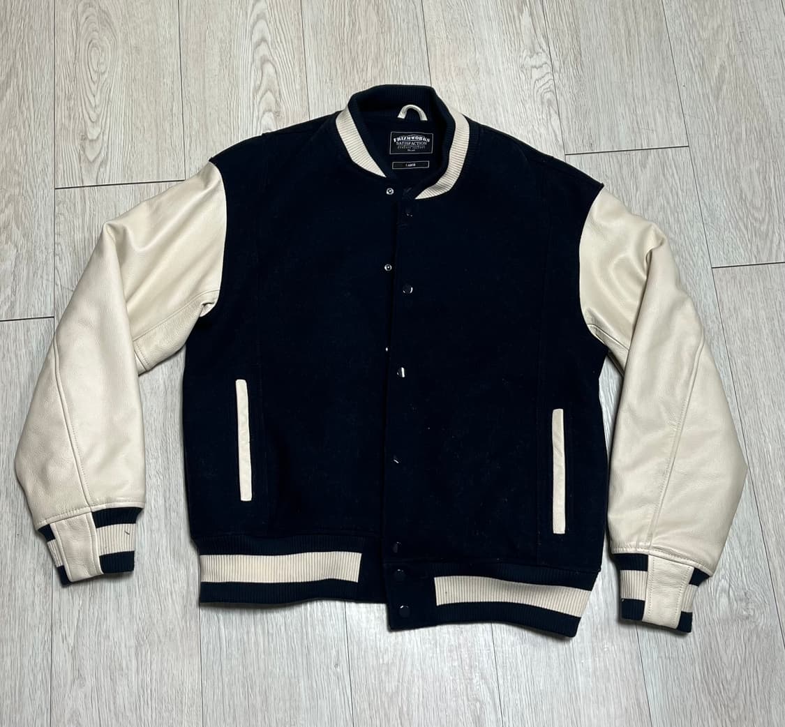 프리즘웍스 카우하이드 레더 바시티 자켓 네이비 L 상품이미지1