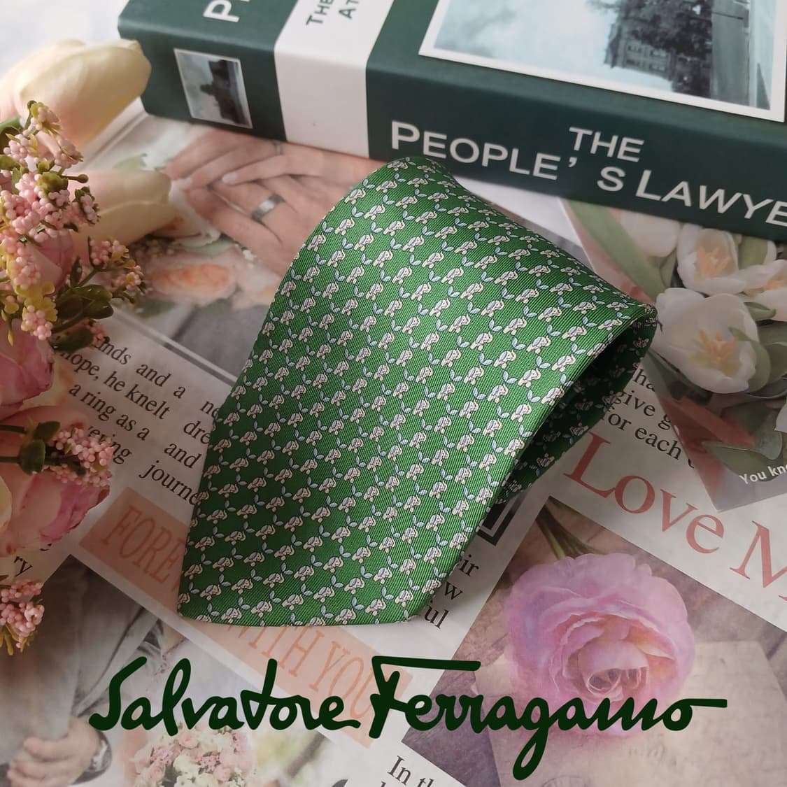 살바토레 페라가모 코끼리 패턴 넥타이 8.8cm A+~A등급 E729 상품이미지1