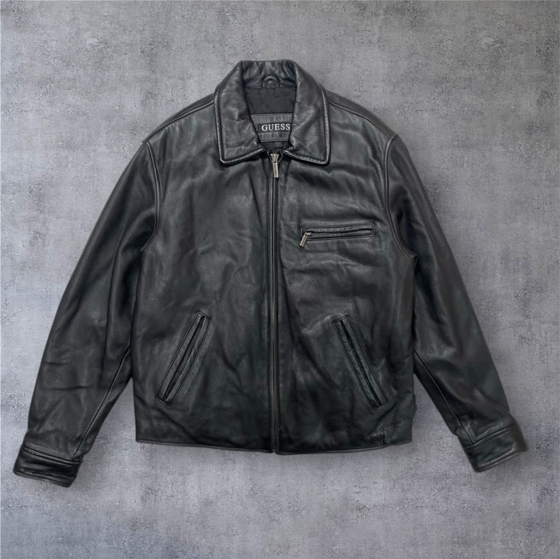 게스 Guess 블랙 빈티지 카라 레더 자켓 M 상품이미지1