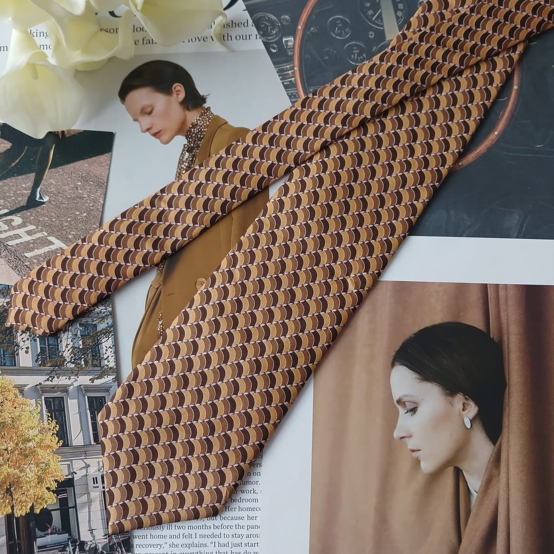 니나리치 실크 브라운 기하 패턴 넥타이 9.1cm A+등급 A19099
 상품이미지3