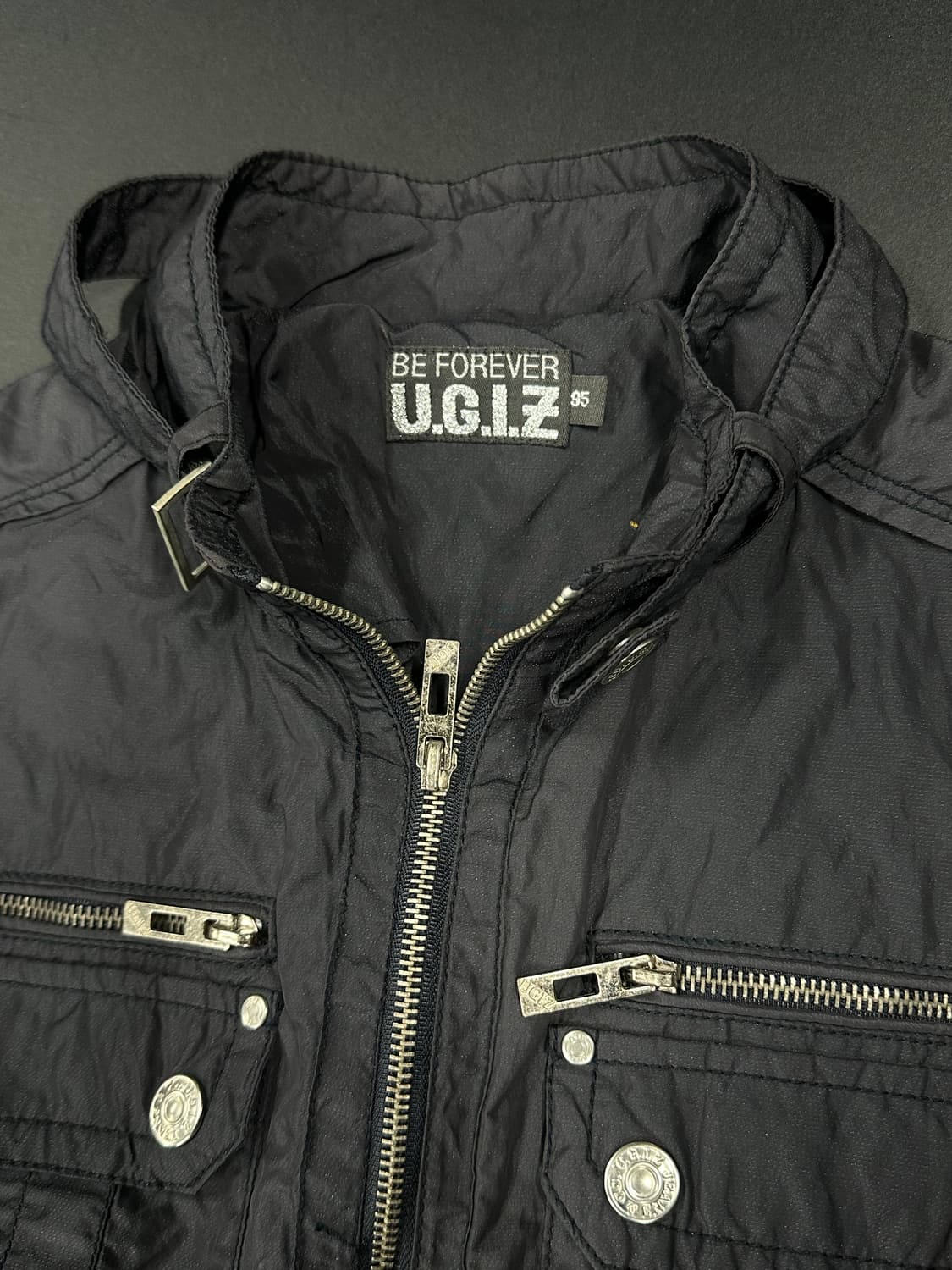 UGI 블랙 나일론 차콜 바이커 자켓 y2k 와투케 자켓 상품이미지5