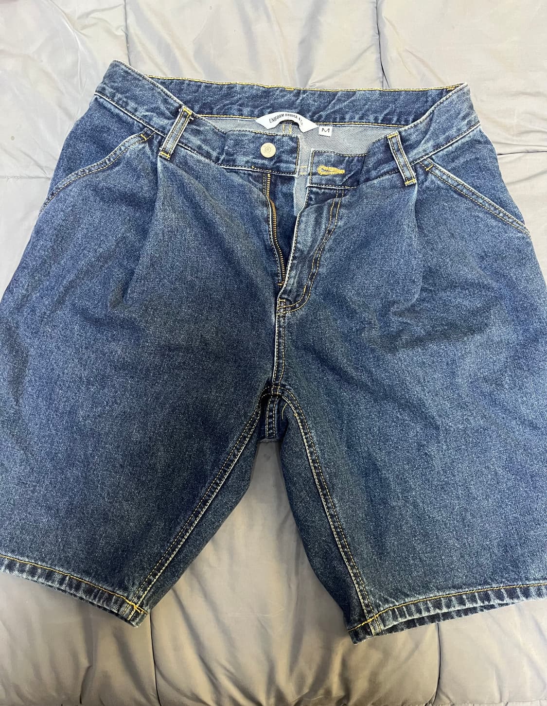 유니폼브릿지 원턱 데님 반바지 상품이미지2