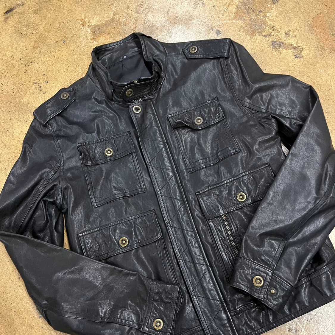 [정품/95] 블랙 가죽 포켓 자켓 b16 상품이미지1