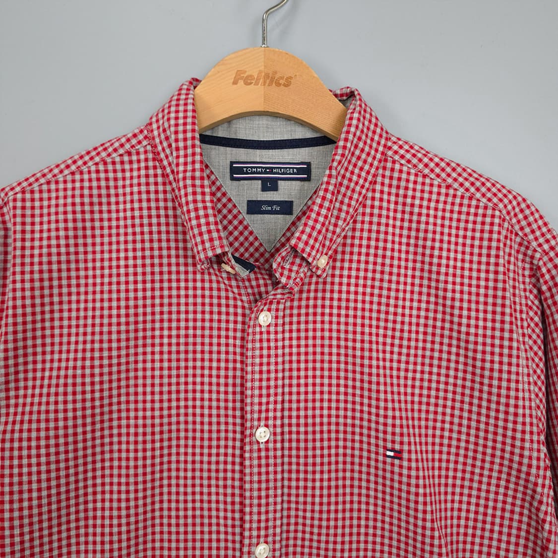 타미힐피거 슬림핏 깅엄 체크 셔츠 레드 L 상품이미지2