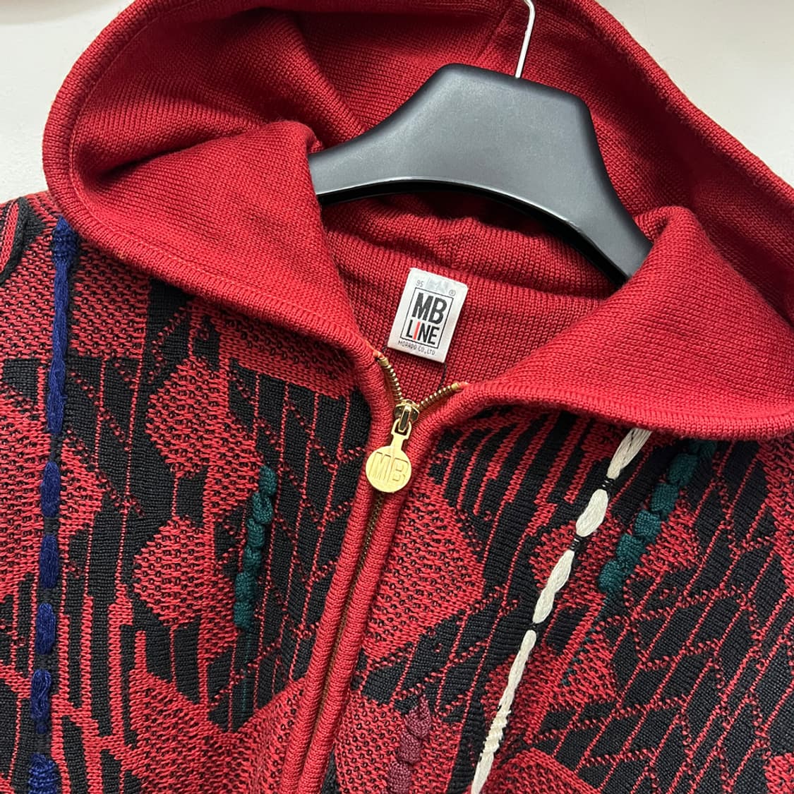 90s MB LINE 에스닉 케이블 니트 후드 집업 95 상품이미지3