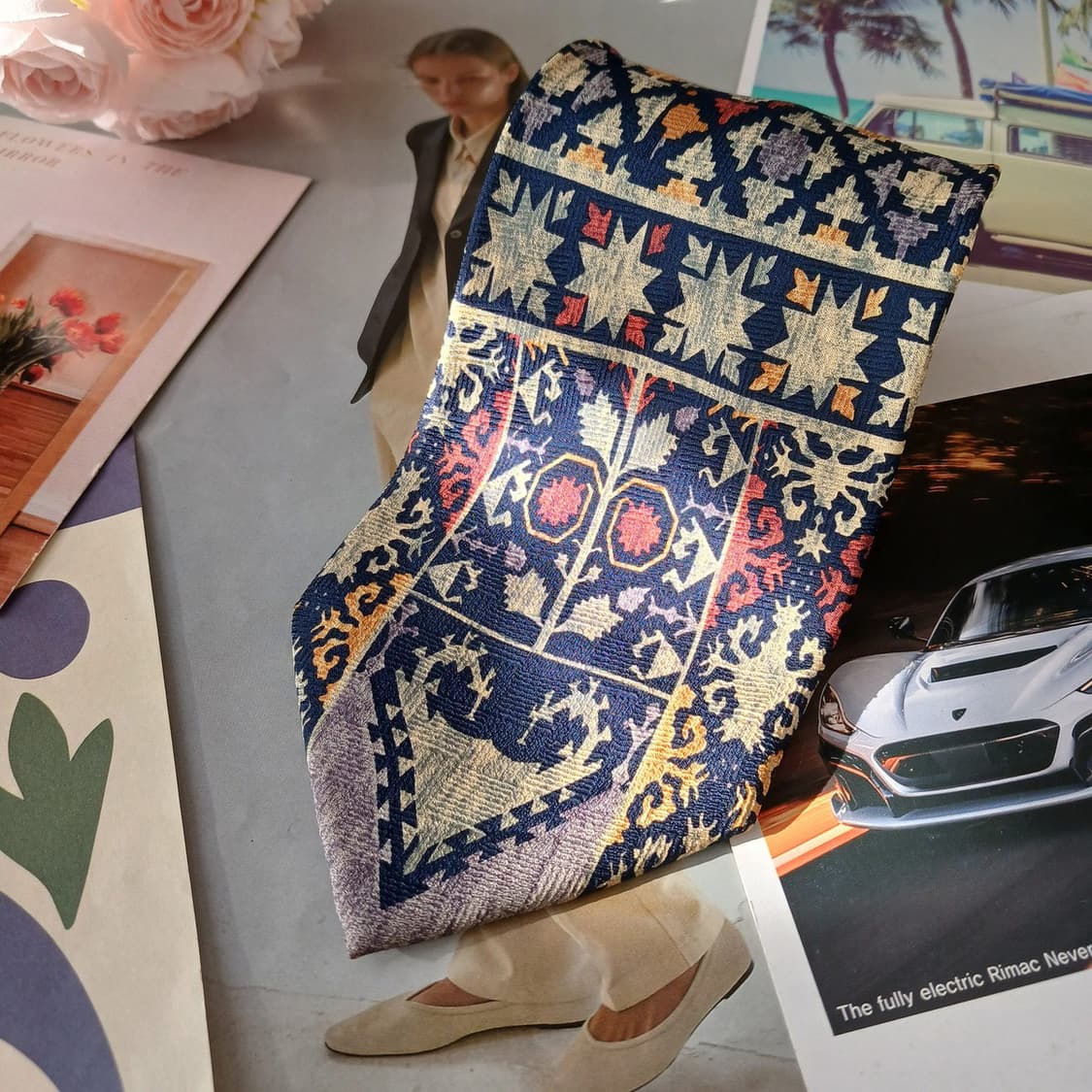 니나리치 실크 네이비 에스닉 패턴 넥타이 9.7cm A+등급 A19460 상품이미지4