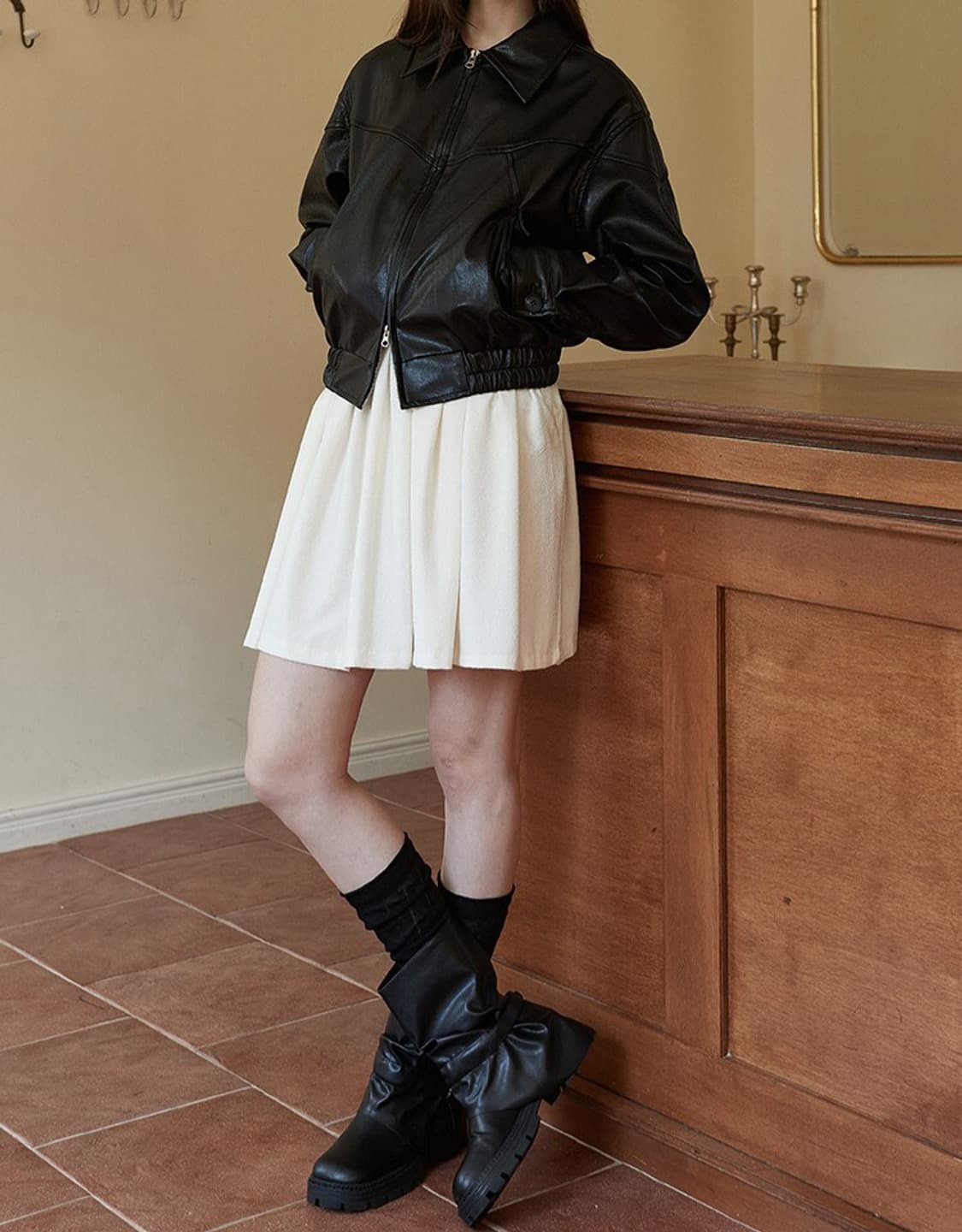 에잇데이즈어위크 카라 레더 가죽 점퍼 집업 자켓 블랙 상품이미지8