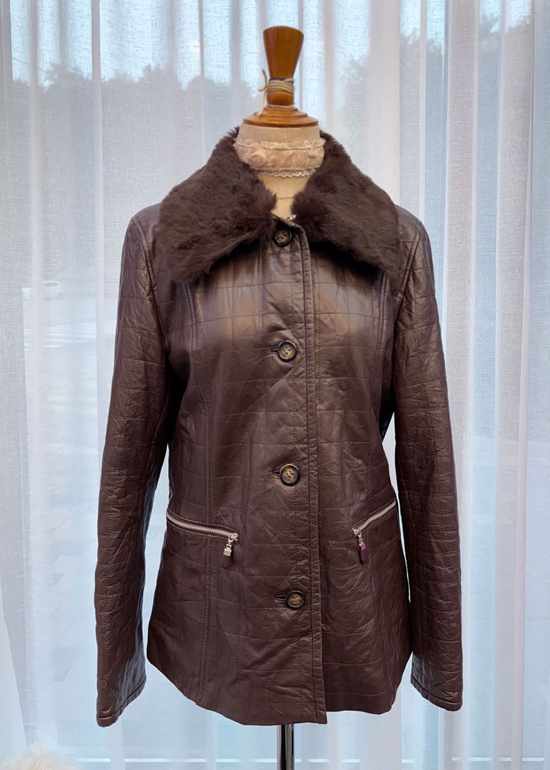양가죽 초코 누빔 자켓 상품이미지1