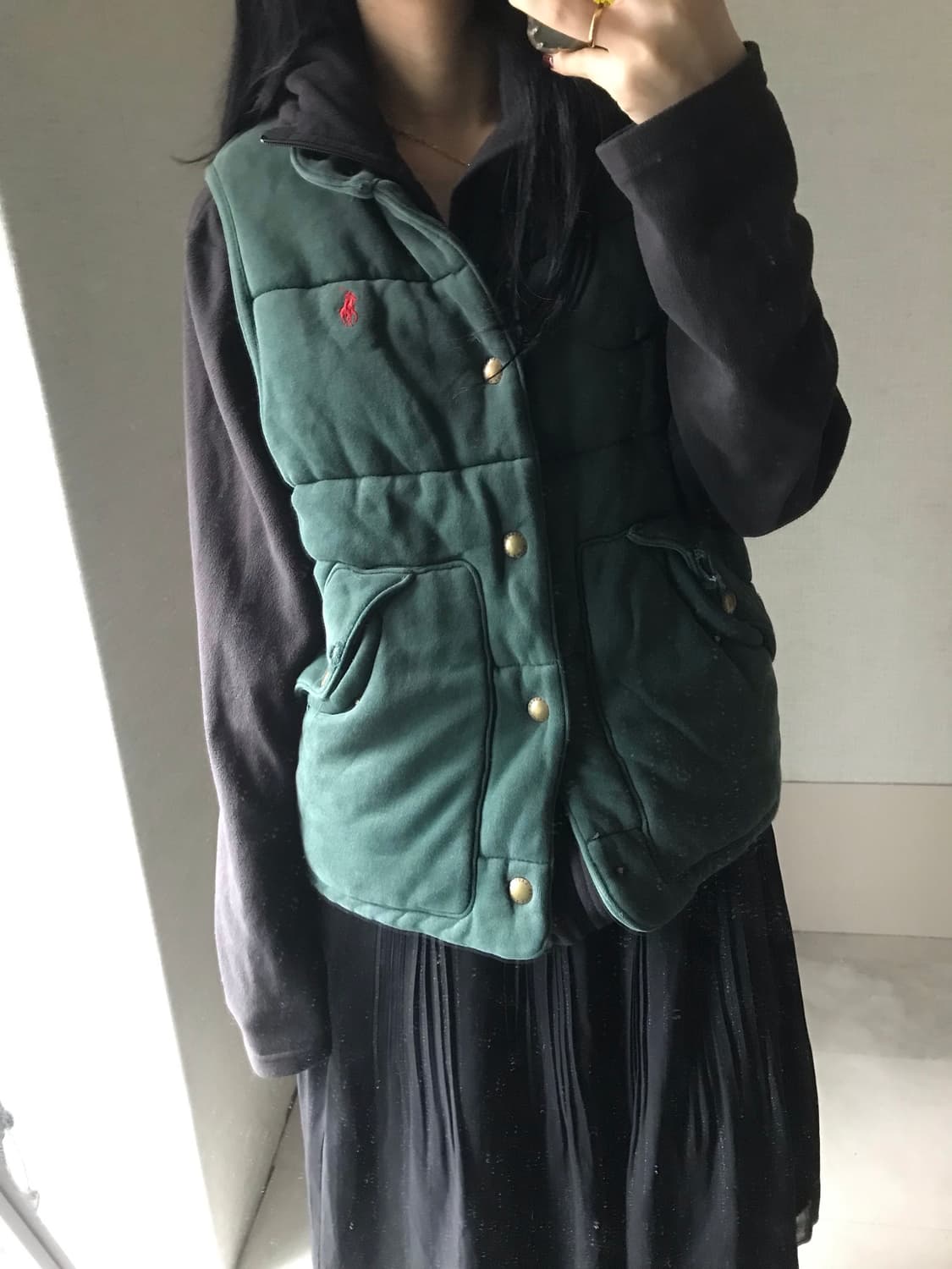 폴로 그린 체크 패딩조끼 상품이미지2