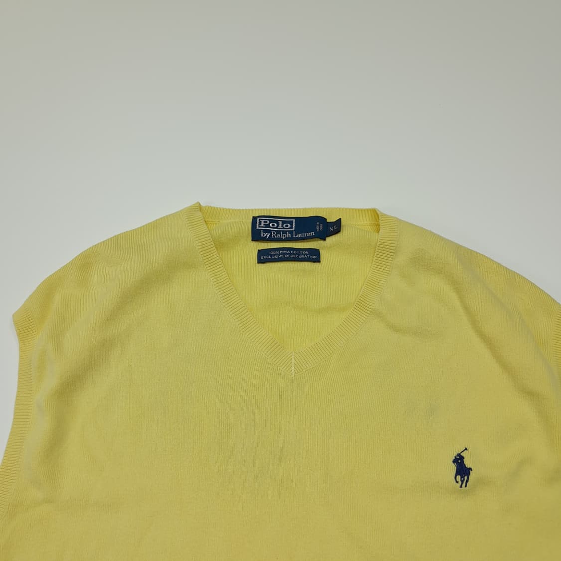 CL878 XL 폴로 90s 피마코튼 브이넥 옐로우 조끼 베스트 상품이미지2