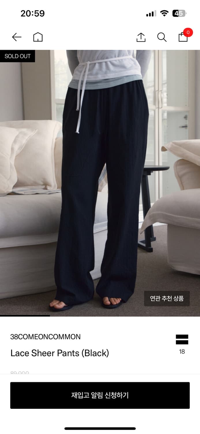 38COMEONCOMMON Lace Sheer Pants (Black) 상품이미지2