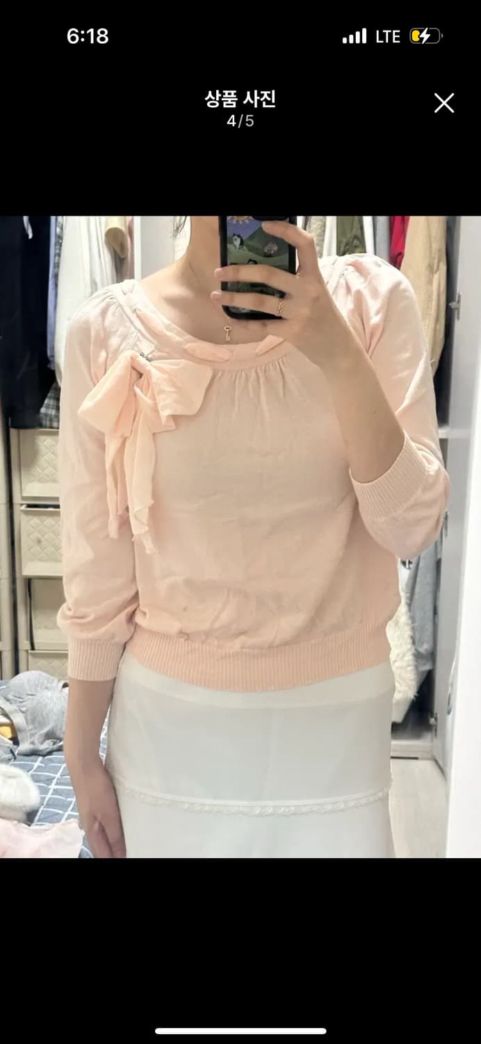 파뮤빈티지 히메카지 갸루 핑크 리본 니트 상품이미지4