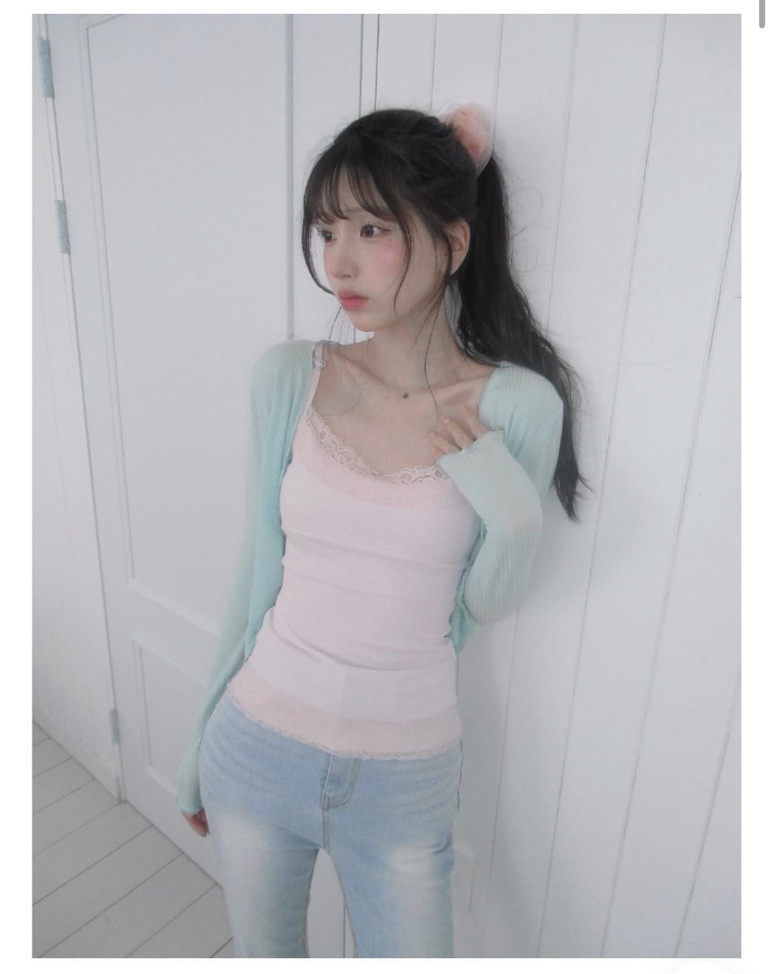 잔느 하트드롭 레이스 하트 큐빅 나시 핑크 상품이미지1