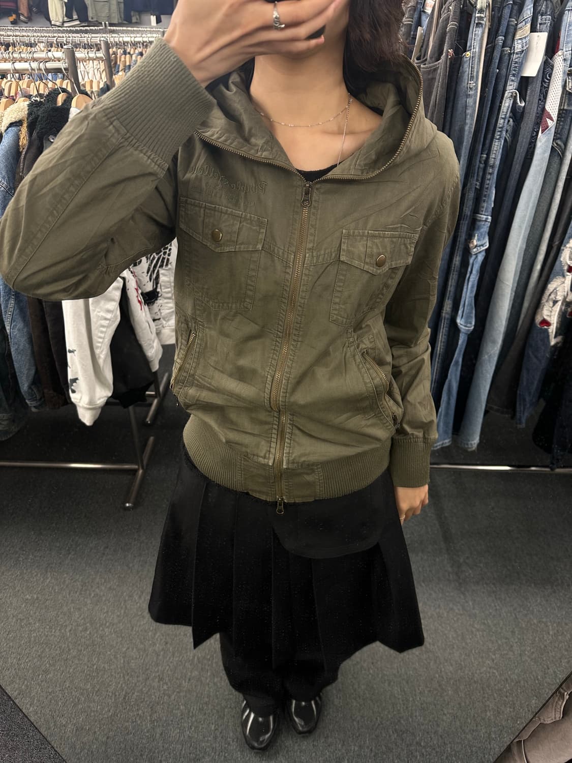 M)Purple&Yellow 빈티지 여성 투웨이 포켓 디테일 야상 후드집 상품이미지1