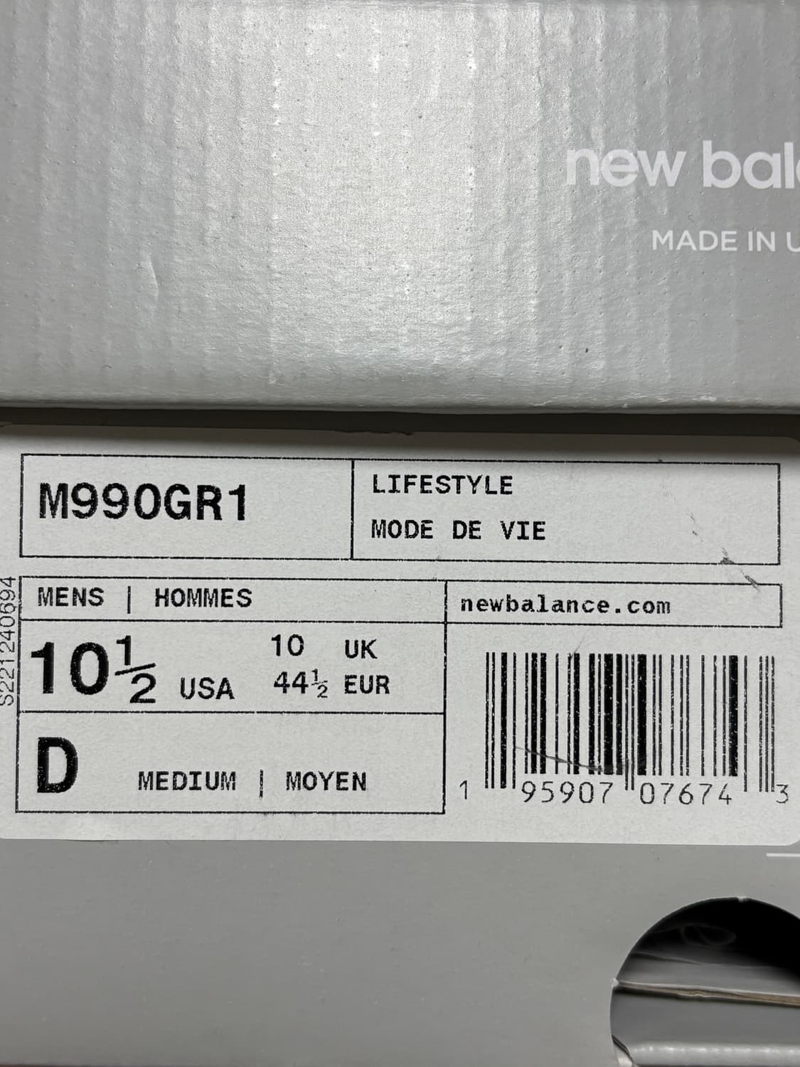 뉴발란스 990 v1 그레이 285사이즈 새상품 상품이미지2