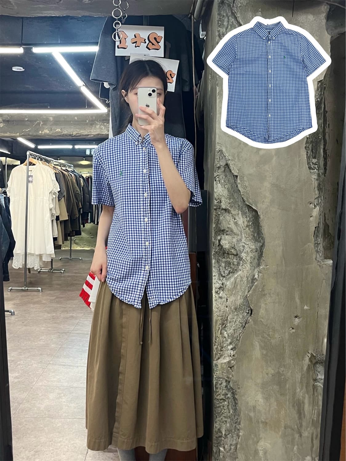 폴로 랄프로렌 깅엄 체크 반팔 셔츠 블루 XL #csz4066 상품이미지1