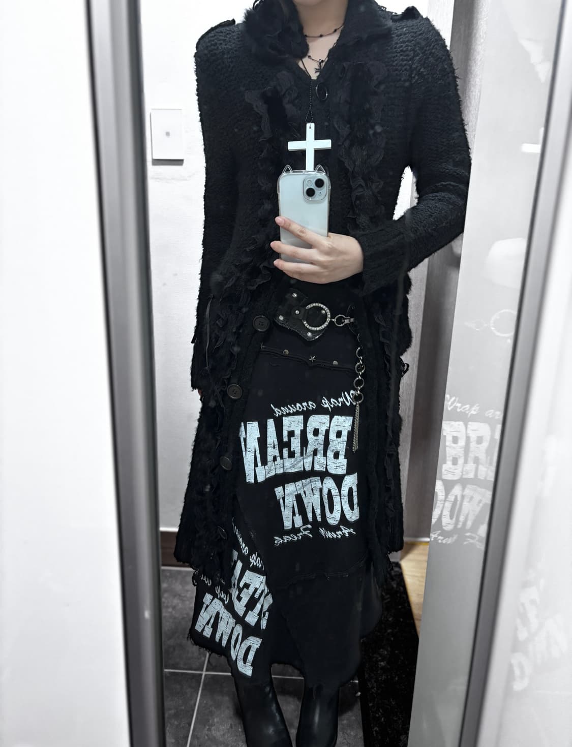 고딕펑크 롱 니트 퍼가디건 상품이미지2