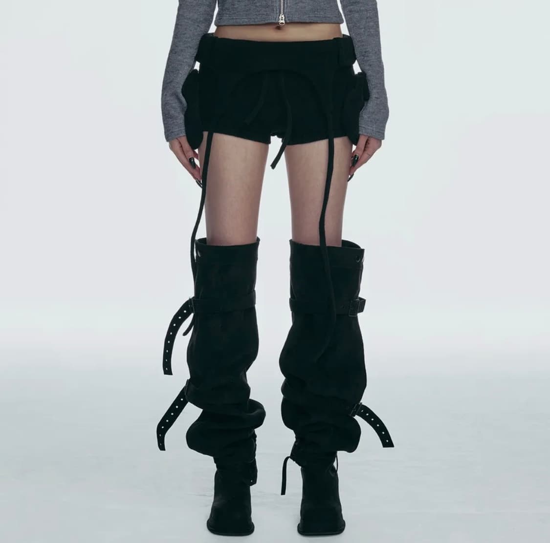 <새상품> 스웨이드 타이 하이 부츠 블랙 상품이미지3