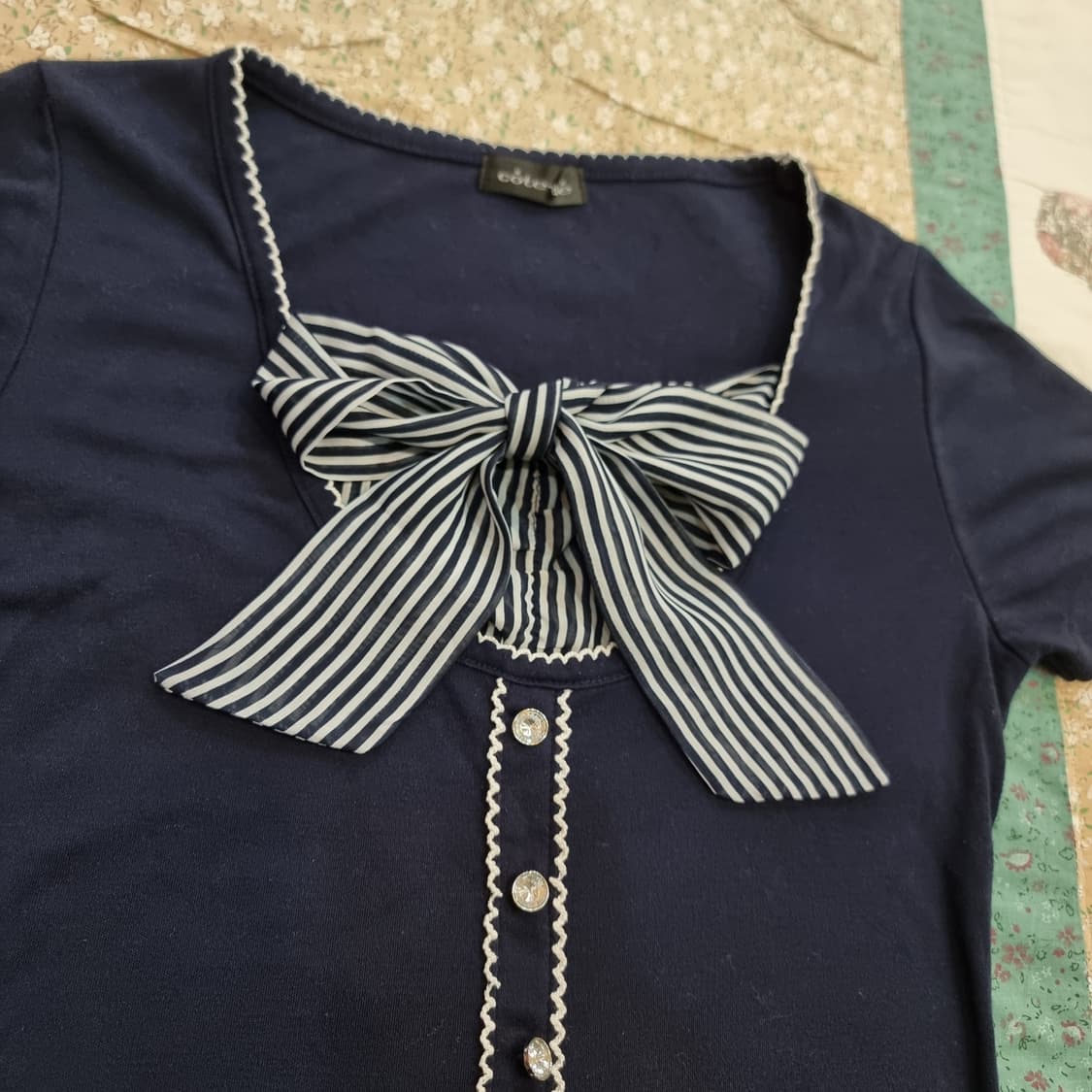 마린 스트라이프 리본 네이비 탑 상품이미지2