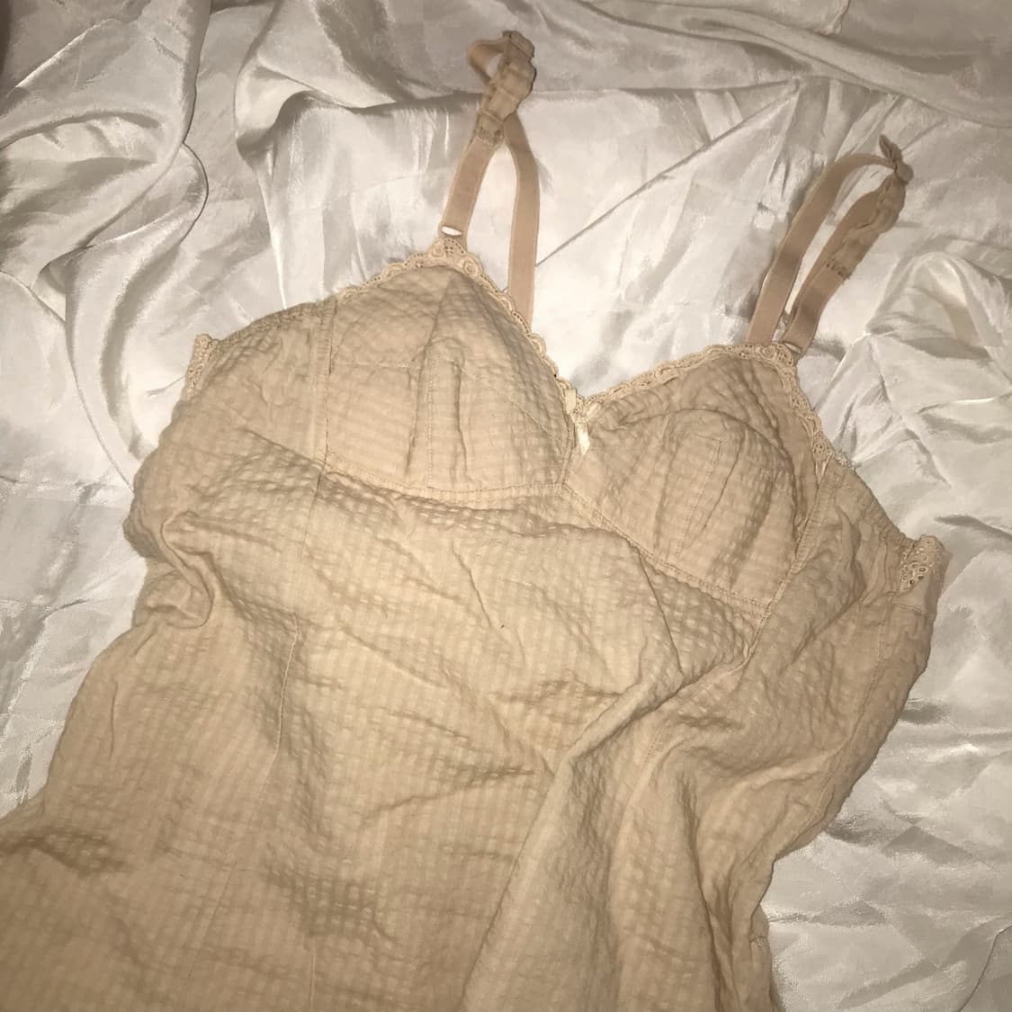 Vintage 갸루 모리걸 핑크베이지 슬리브리스 상품이미지3