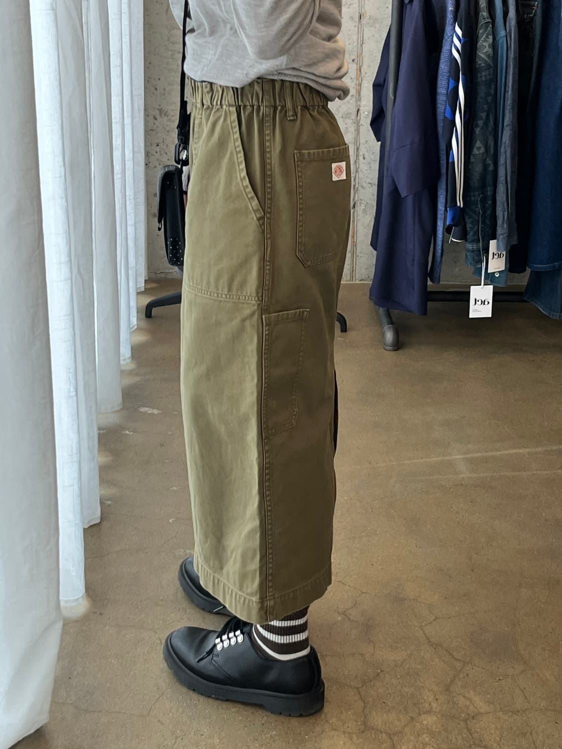 단톤 코튼 롱스커트 올리브 그린 상품이미지1