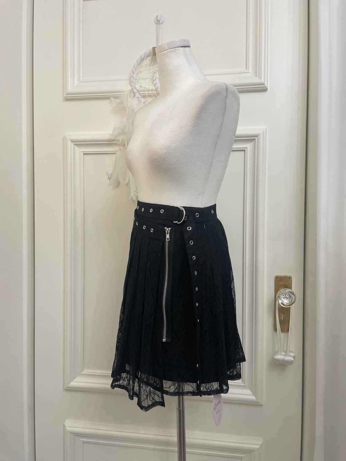 black lace pleats belt point skirt 상품이미지2