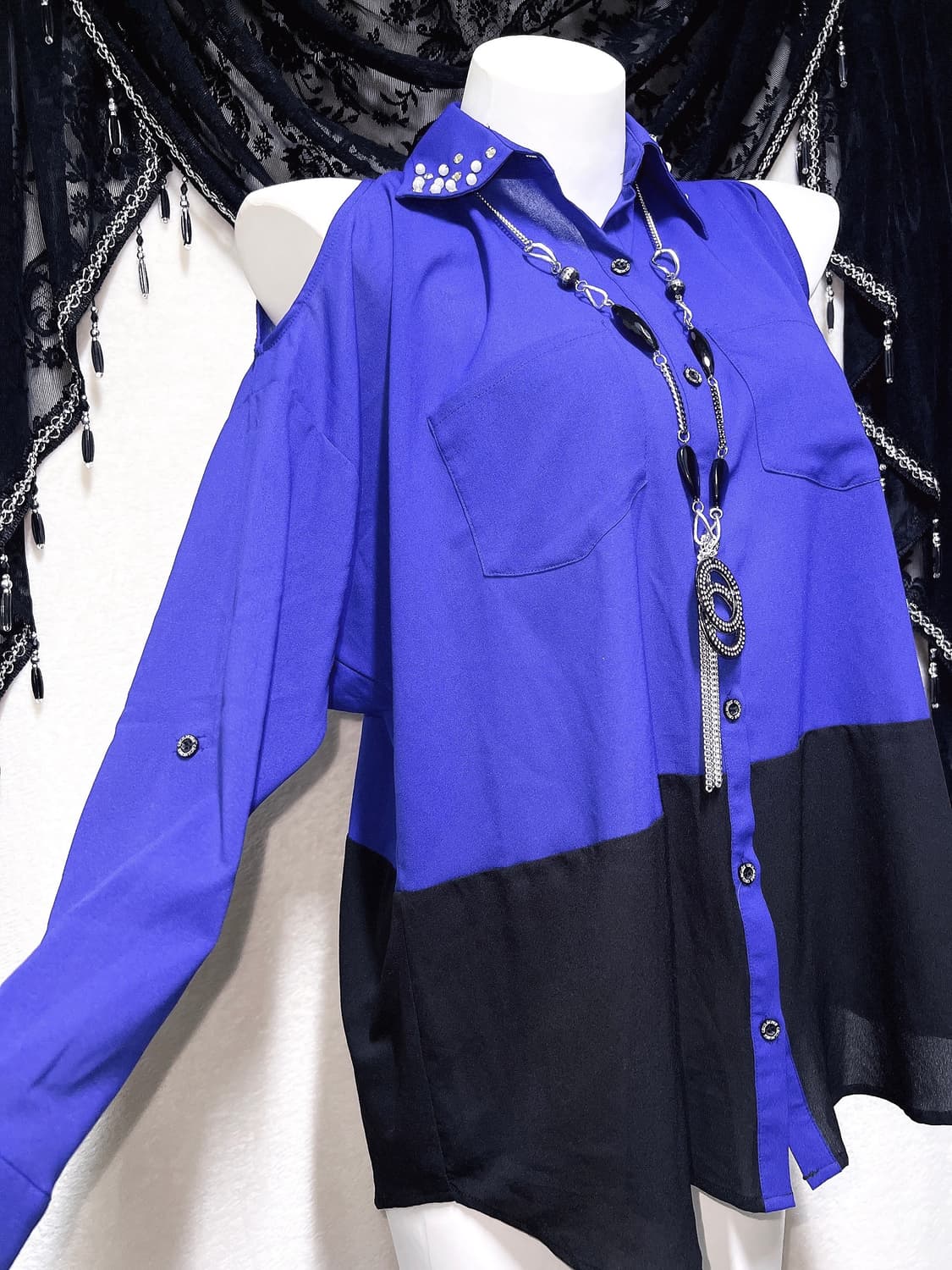 세실맥비 오네갸루 히메 섹시 아게하 어깨트임 셔츠블라우스 핀터 고스펑크 상품이미지3