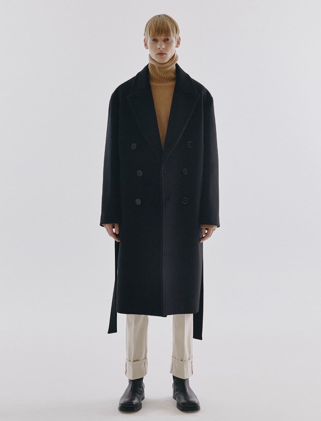 던스트 벨티드 더블 울 코트 블랙 상품이미지1