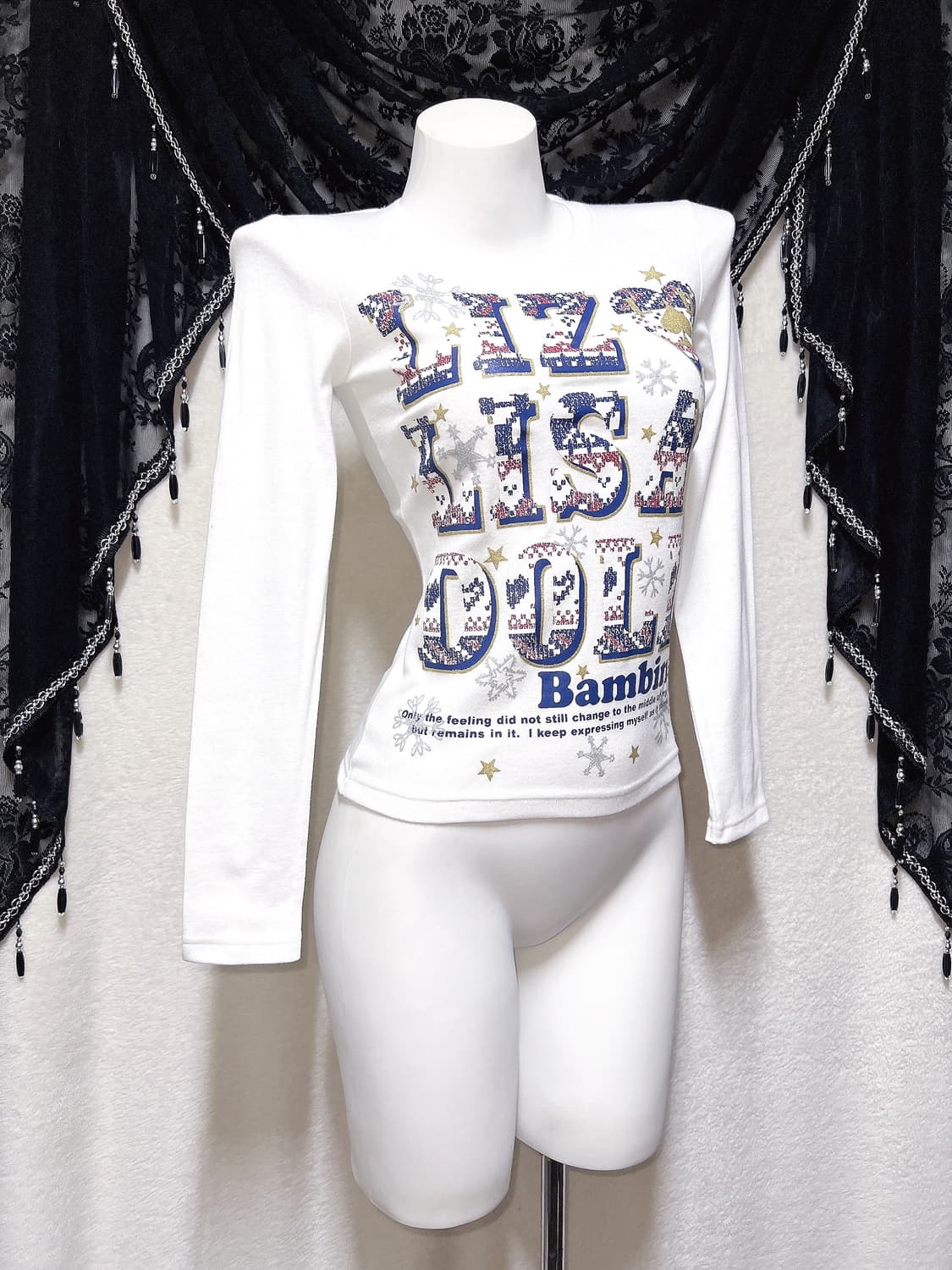 리즈리사돌 헤이세이 키치 갸루 레터링 글리터 프린팅 긴팔탑 핀터 펑크 상품이미지3