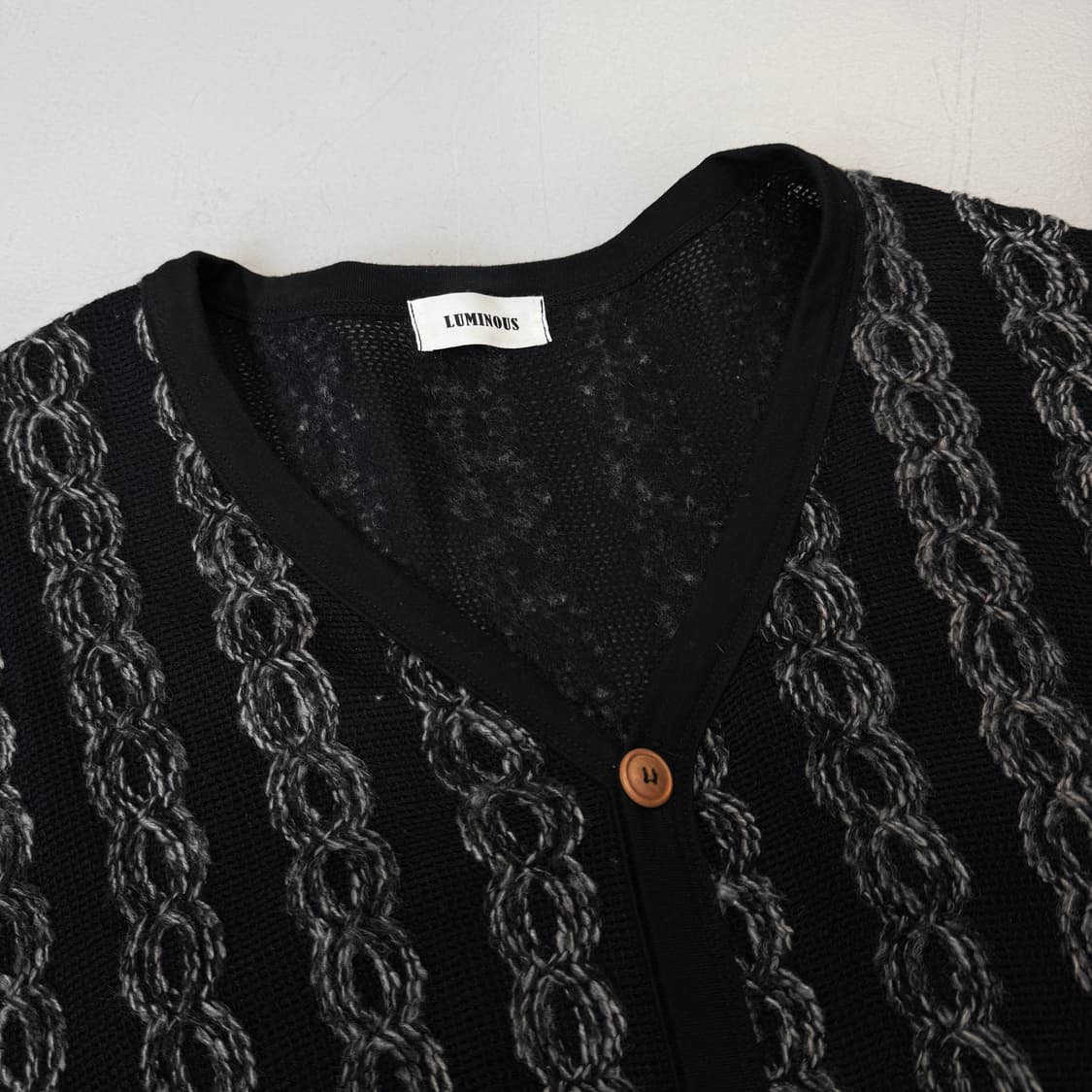 JPN 제팬 쿠지맛 오버핏 케이블 니트 가디건 블랙 상품이미지3