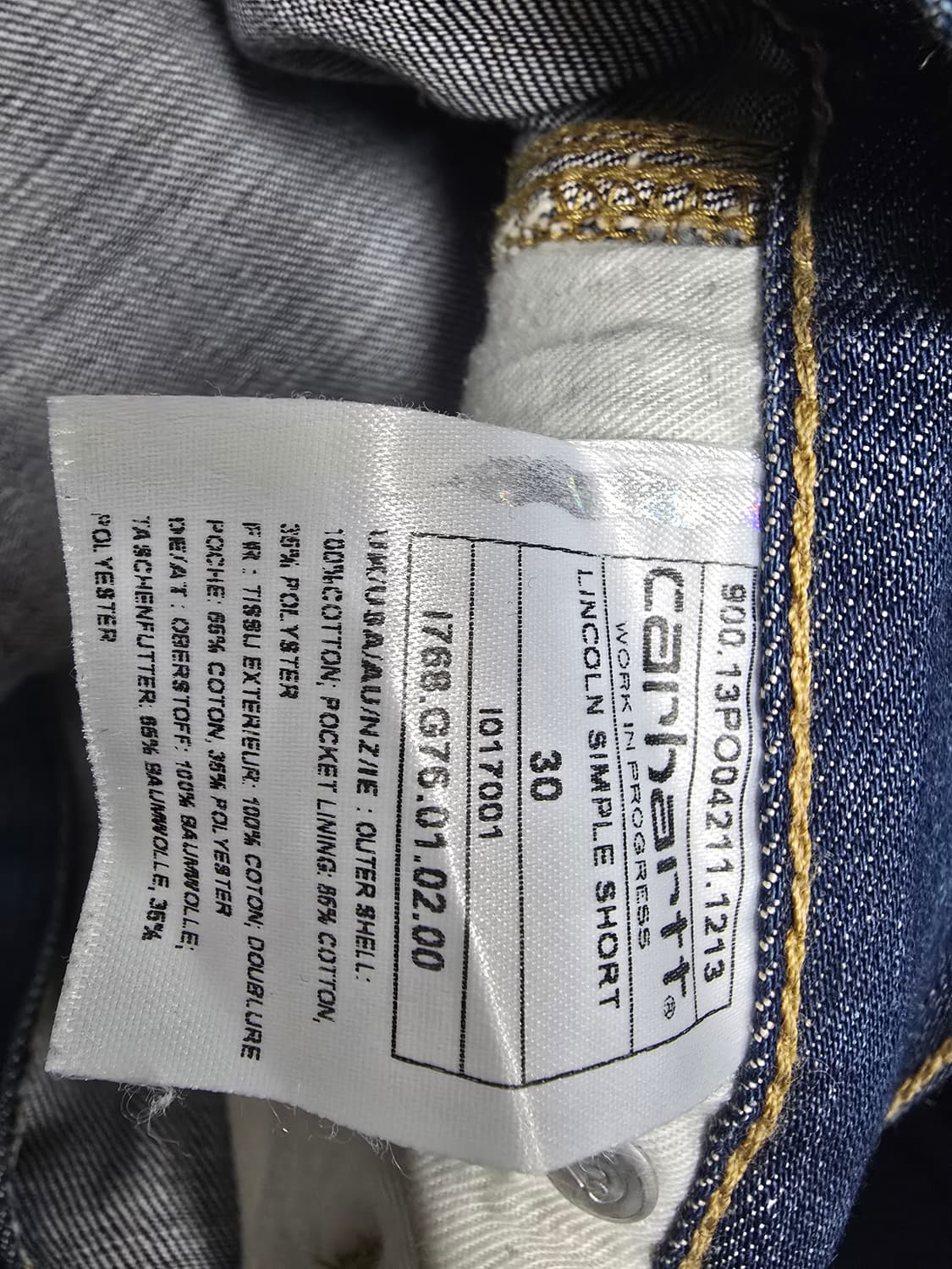 칼하트 중청 데님 반바지~ 30 상품이미지3