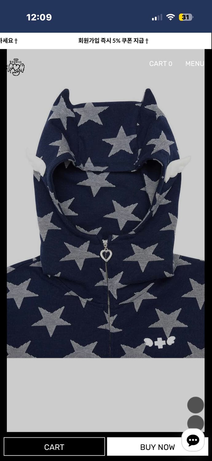 클럿스튜디오 엔젤 오브 스타 윙 후드집업 네이비 상품이미지2