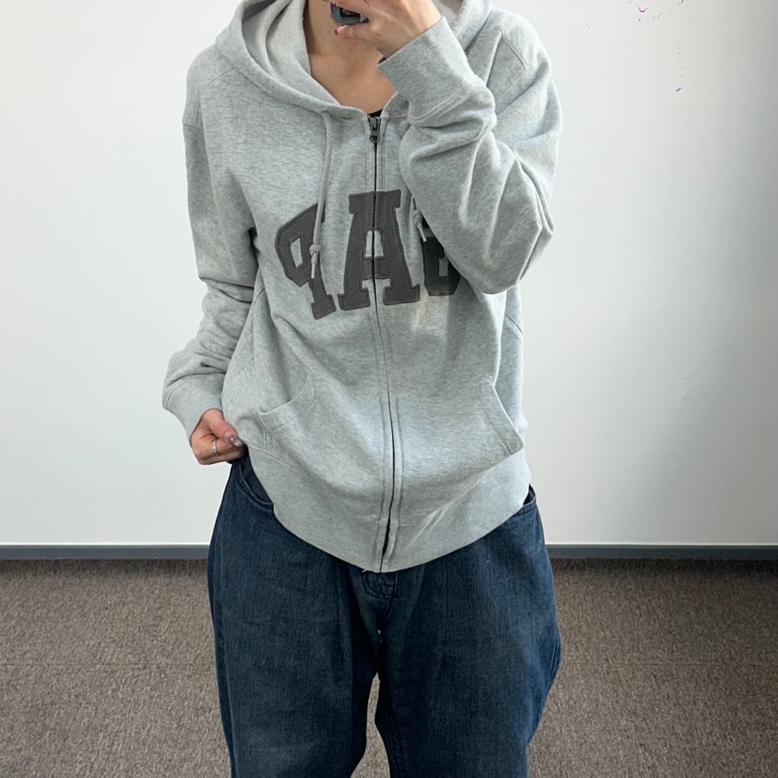 Gap 갭 애쉬브라운로고 그레이 후드집업 상품이미지1