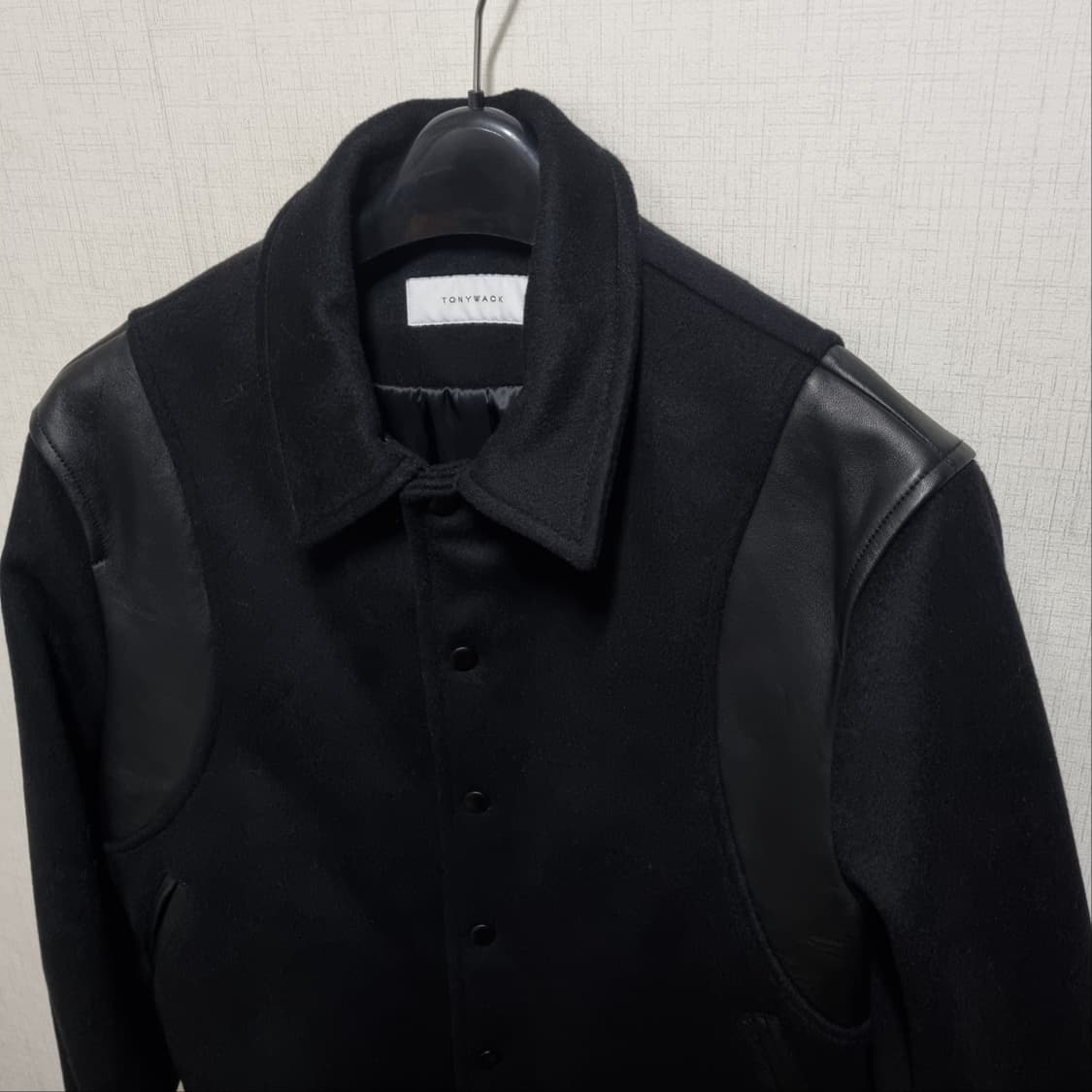 토니웩 블랙 레더 배색 스타디움 바시티 자켓 상품이미지2